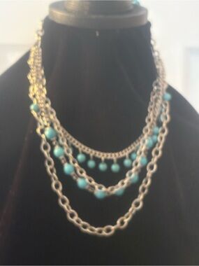 paparazzi Turquoise Bead Layered Silver Necklace